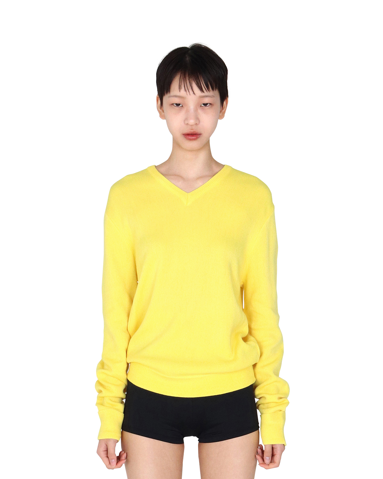 [PLZPROJECT]<br>CLASSIC V NECK KNIT, YELLOW